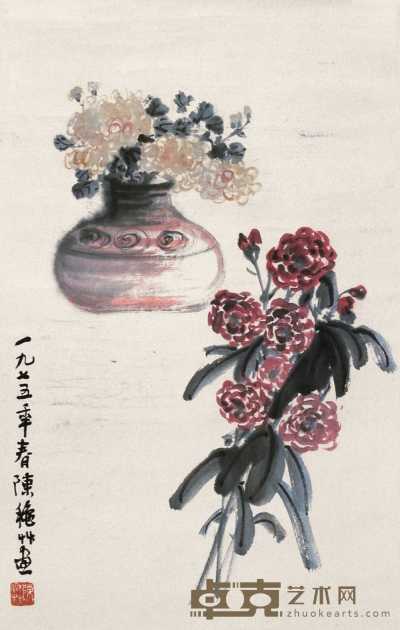 陈秋草 1975年作 花卉 立轴 67×45cm